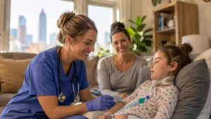 Licensed nurse providing GAPP program home care services to a medically fragile child in Atlanta Georgia