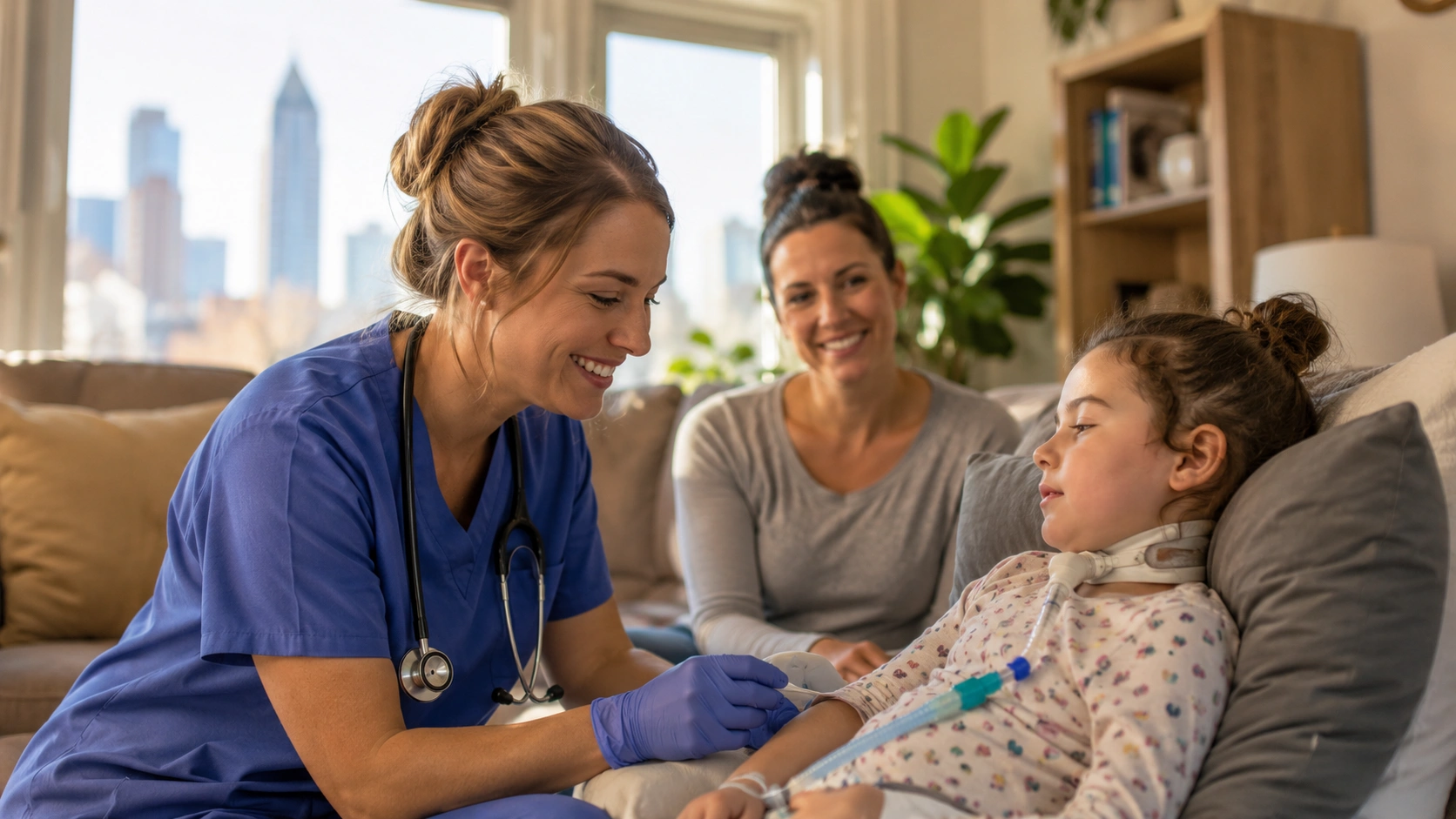 Licensed nurse providing GAPP program home care services to a medically fragile child in Atlanta Georgia
